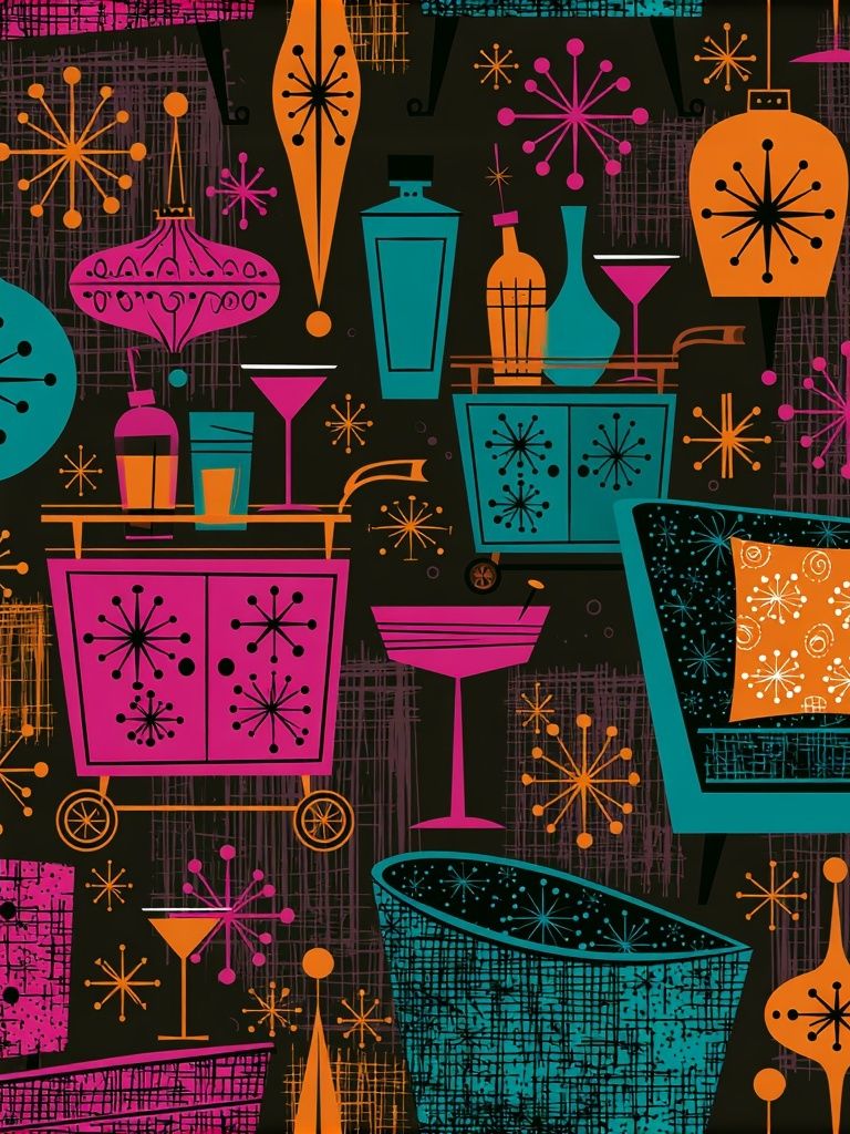 Mid-Century Cocktail Bar Poster.