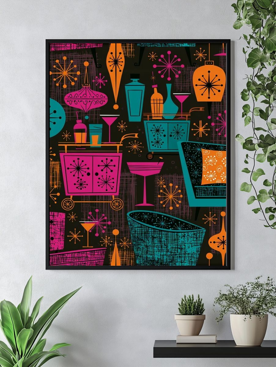 Mid-Century Cocktail Bar Poster. — room view 4