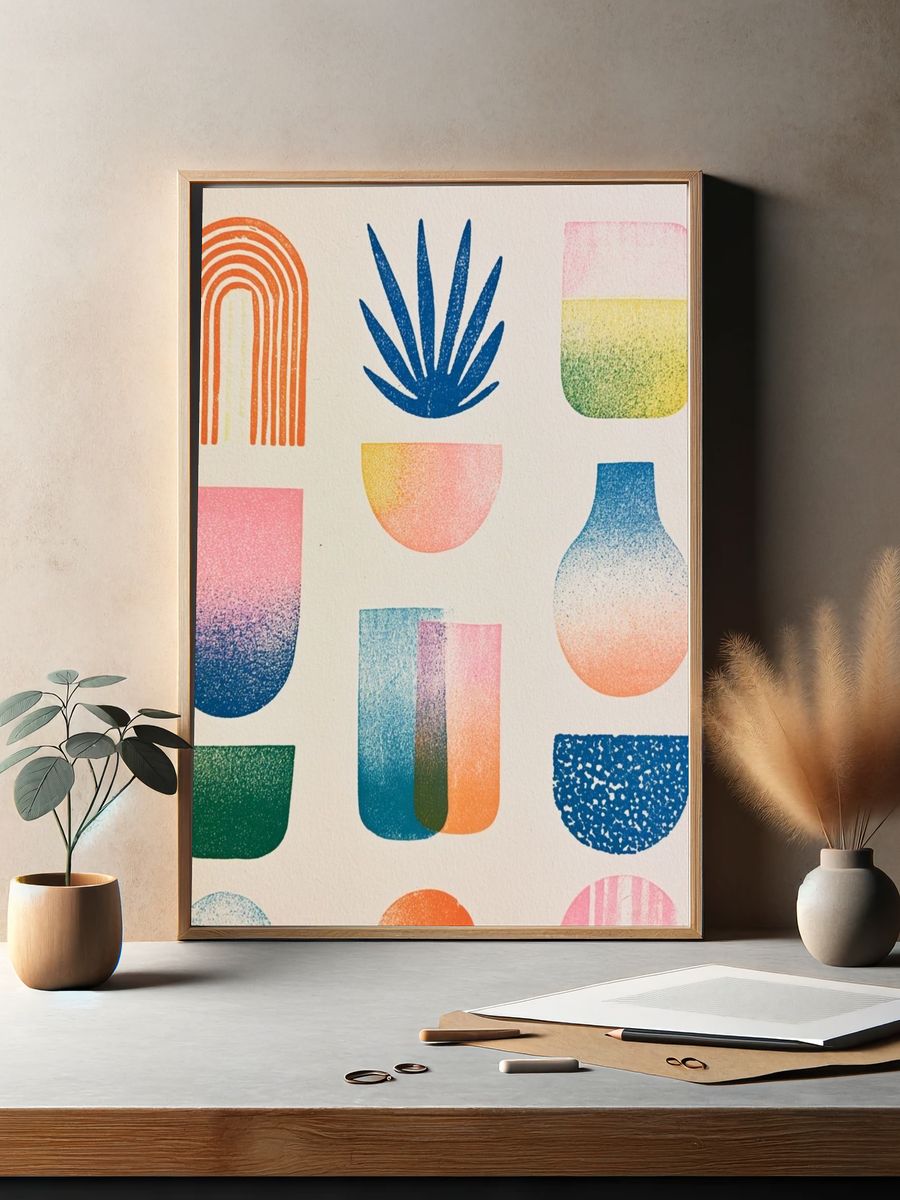 Retro Geometric Shapes Poster. — room view 2