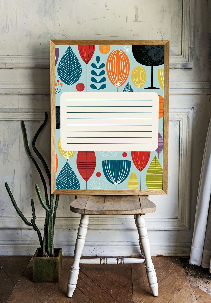 Mid-Century Floral Pattern Poster. — room view 1