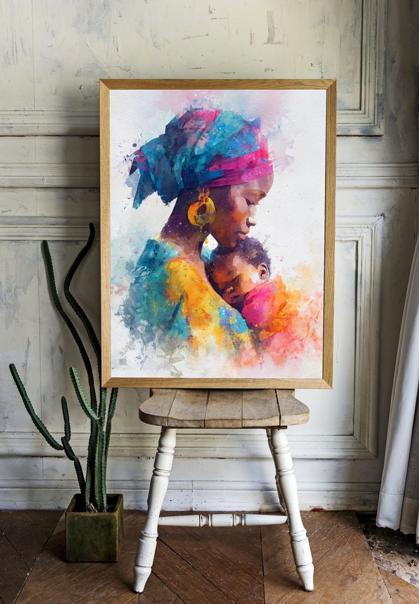 Mother and Child — Watercolor Print room preview