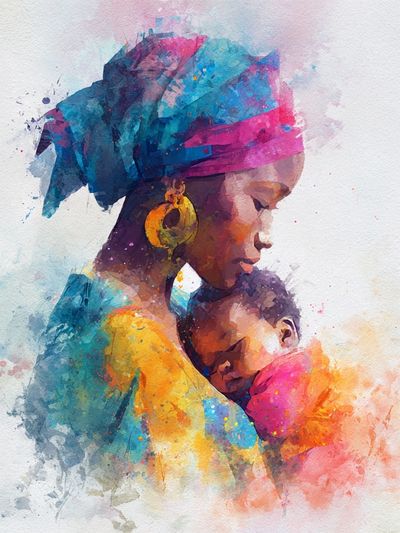 Mother and Child — Watercolor Print. poster print