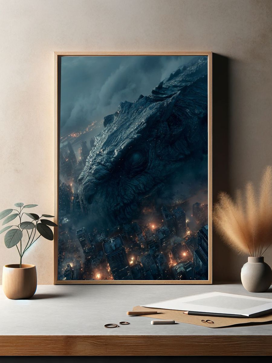 Giant Monster in Cityscape — Sci-Fi Print. — room view 2
