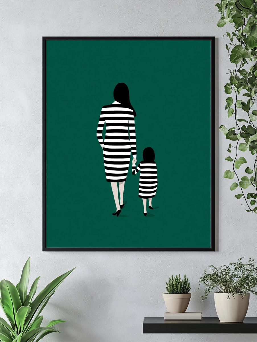Mother and Child in Stripes — Minimalist Print. — room view 4