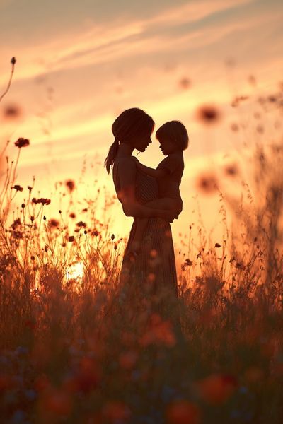 Mother and Child Silhouette — Photography Print. poster
