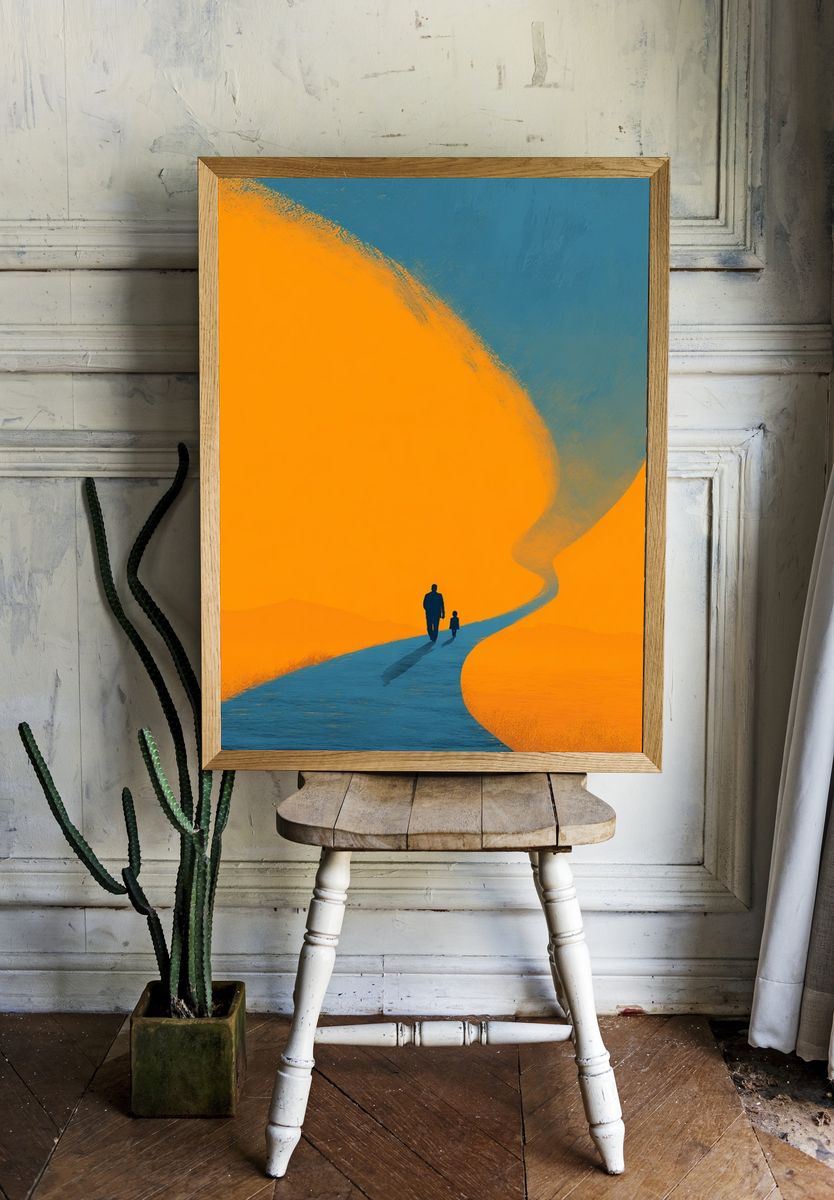 Father and Child Walking — Minimalist Print room preview