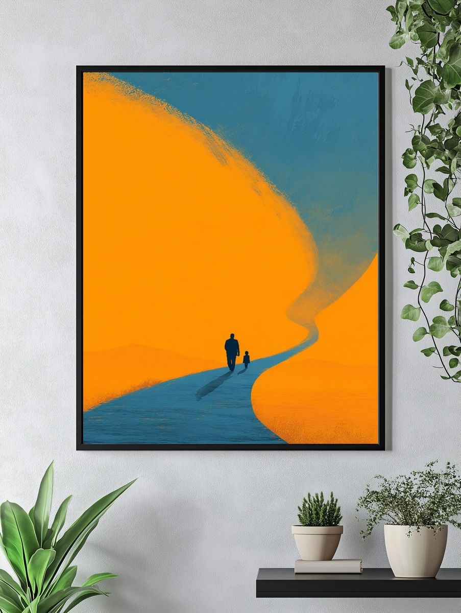 Father and Child Walking — Minimalist Print. — room view 4