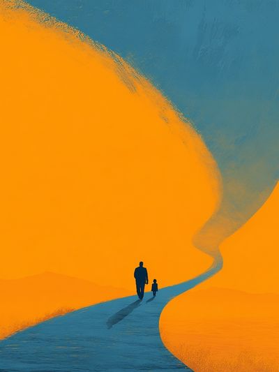 Father and Child Walking — Minimalist Print