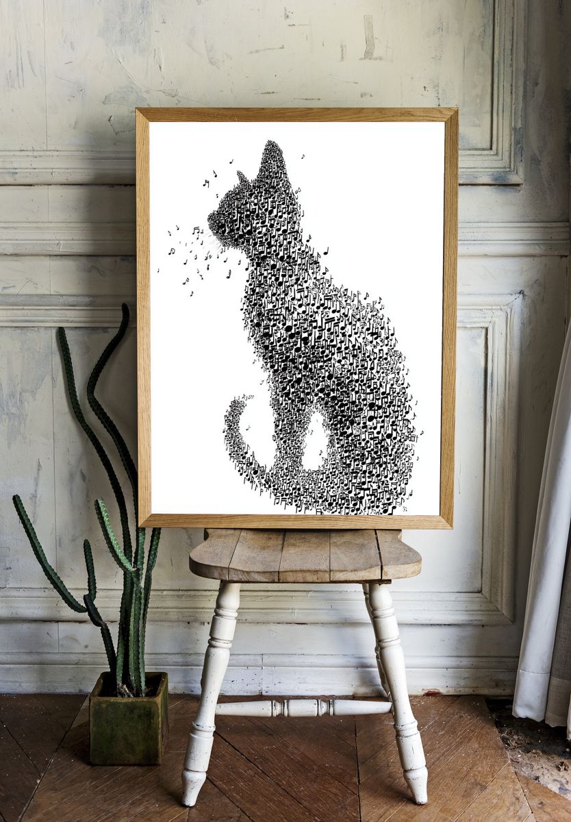Musical Cat — Illustration Print. room preview