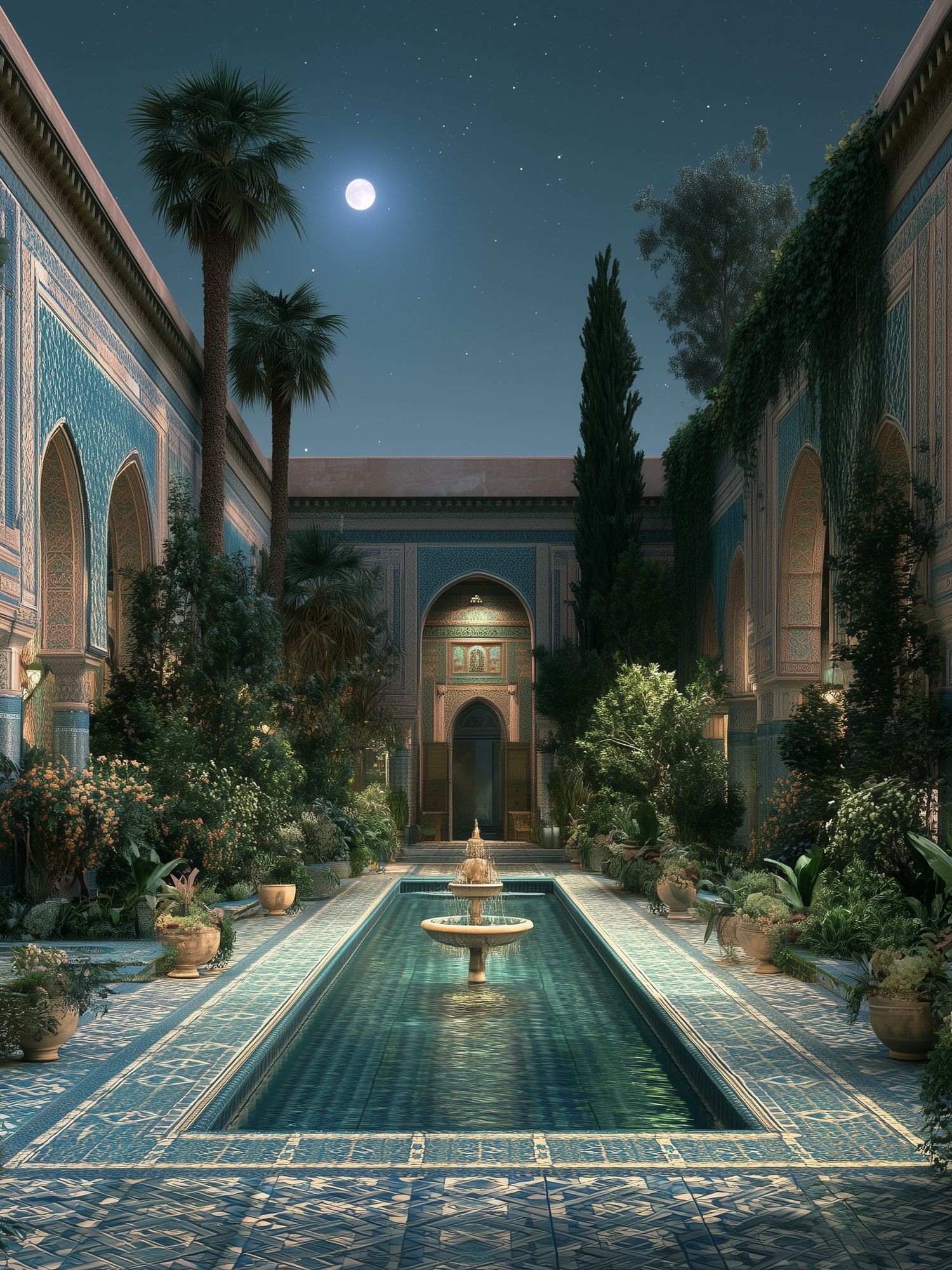 Moonlit Moroccan Courtyard Poster. poster detail