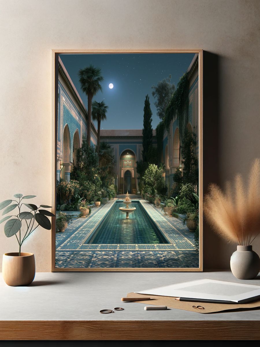 Moonlit Moroccan Courtyard Poster. — room view 2