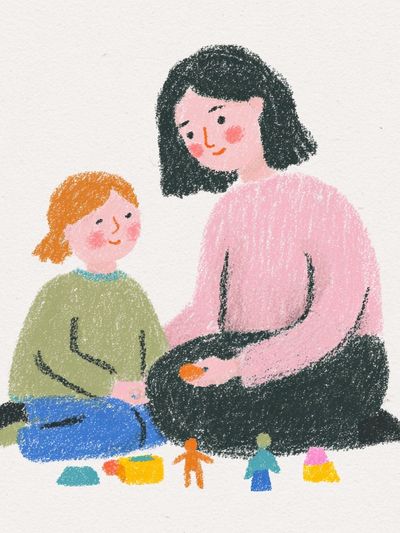 Mother and Child Playing — Illustration Print. poster print