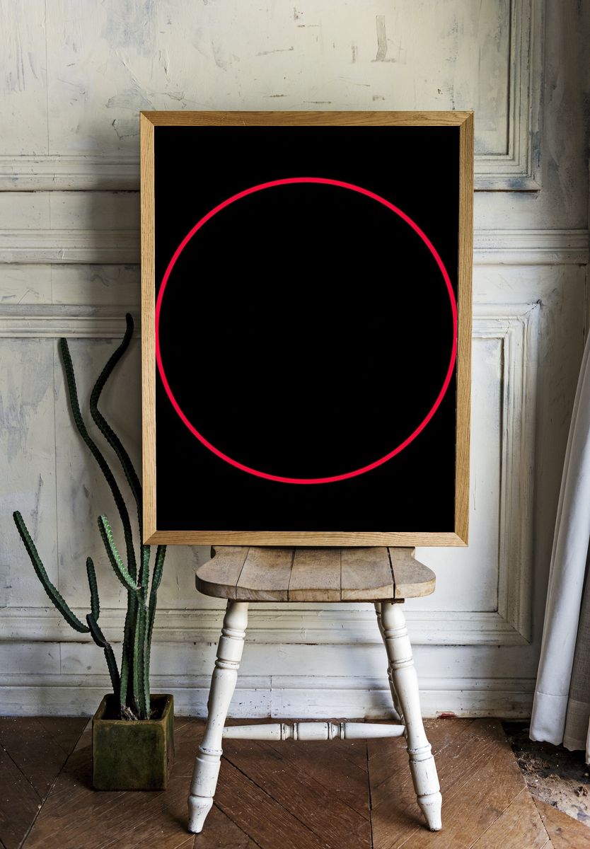 Red Circle on Black Background — Minimalist Print. — room view 1