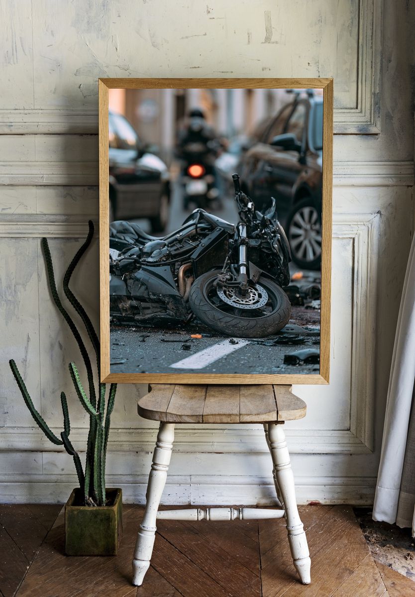 Motorcycle Crash Street Photography Poster. — room view 1