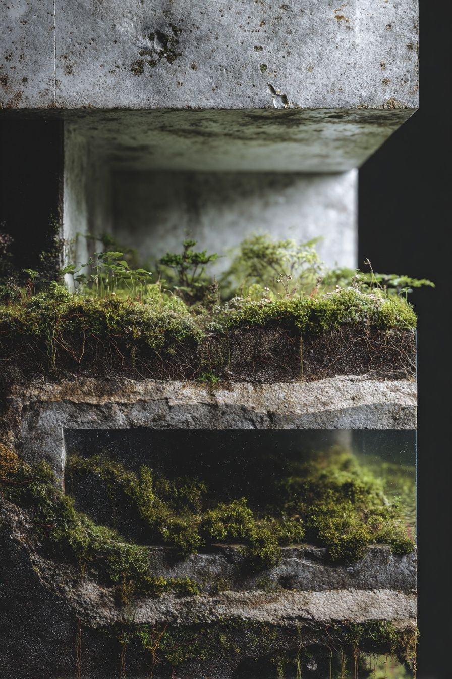 Mossy Concrete Structure — Nature Print. poster — nature art