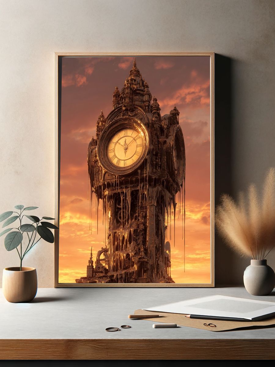 Melting Clock Tower — Surrealism Print. — room view 2