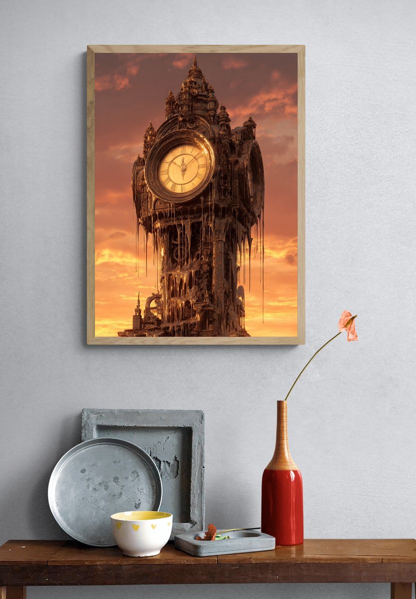 Melting Clock Tower — Surrealism Print. — room view 3