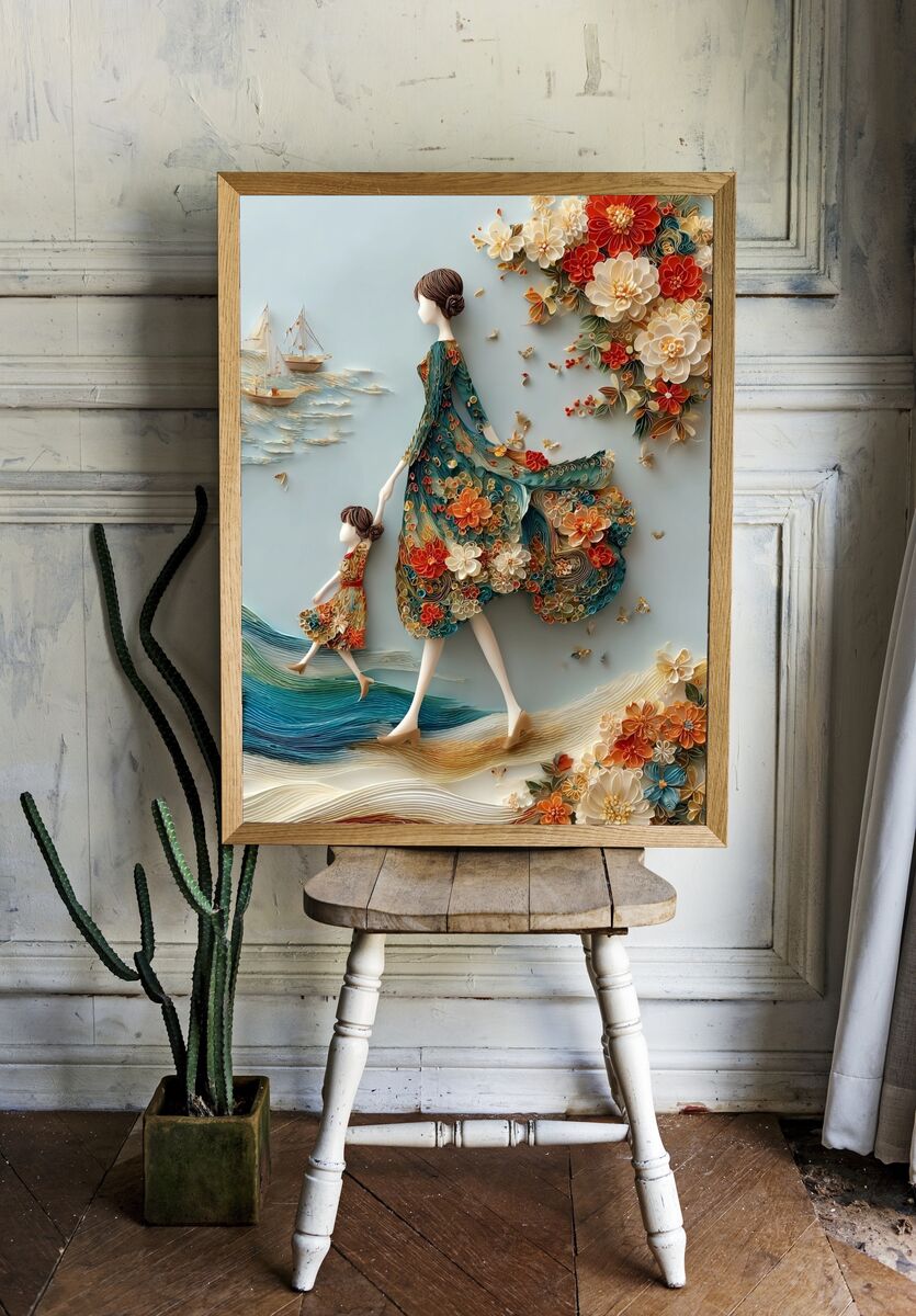 Mother and Daughter — Floral Illustration Print room preview