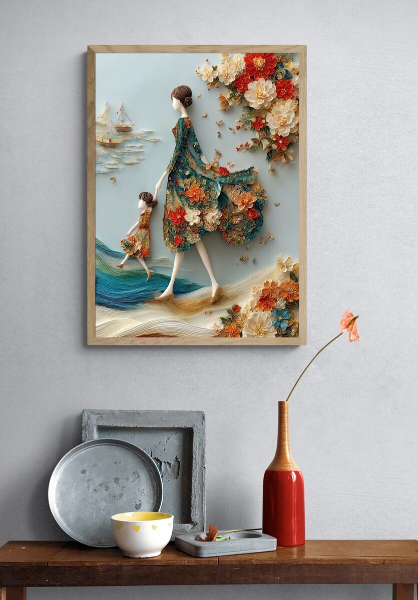 Mother and Daughter — Floral Illustration Print. — room view 3