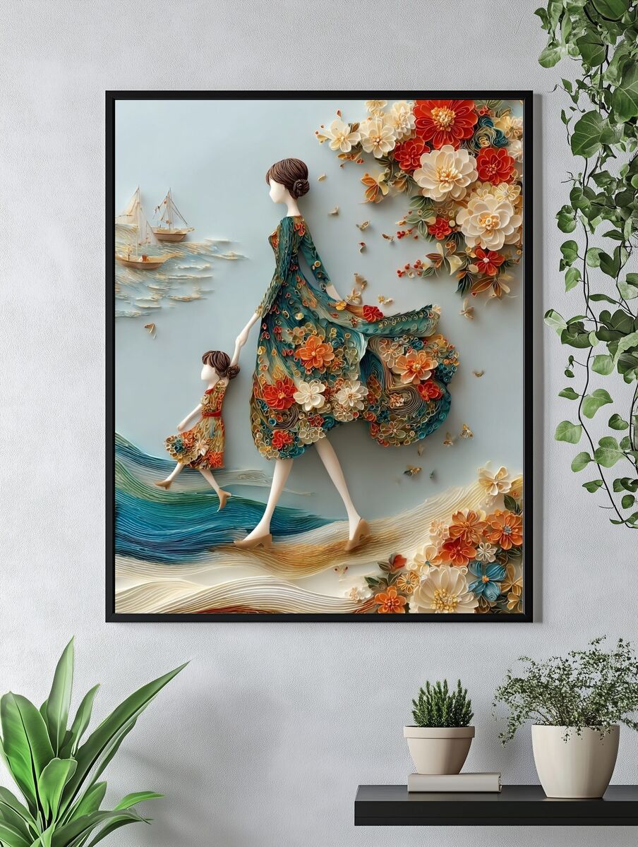 Mother and Daughter — Floral Illustration Print. — room view 4