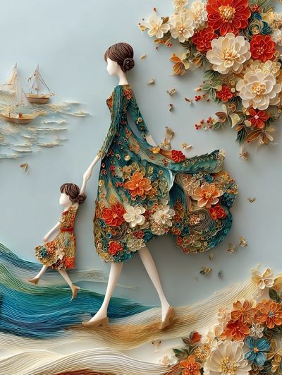 Mother and Daughter — Floral Illustration Print. poster