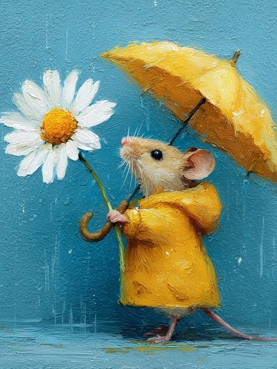Mouse with Daisy — Illustration Print. poster