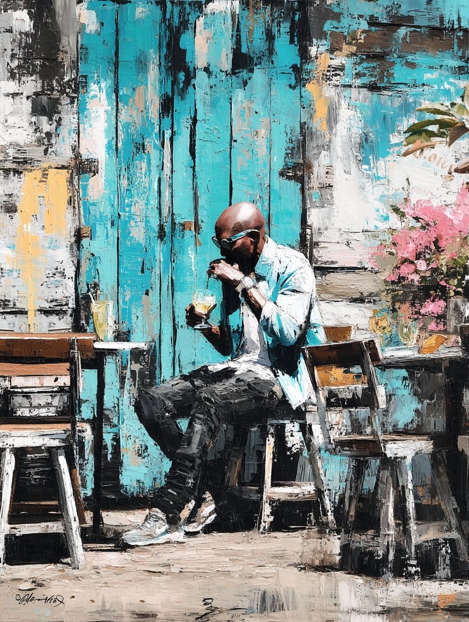 Man Enjoying Drink — Contemporary Print. poster — fine-art art