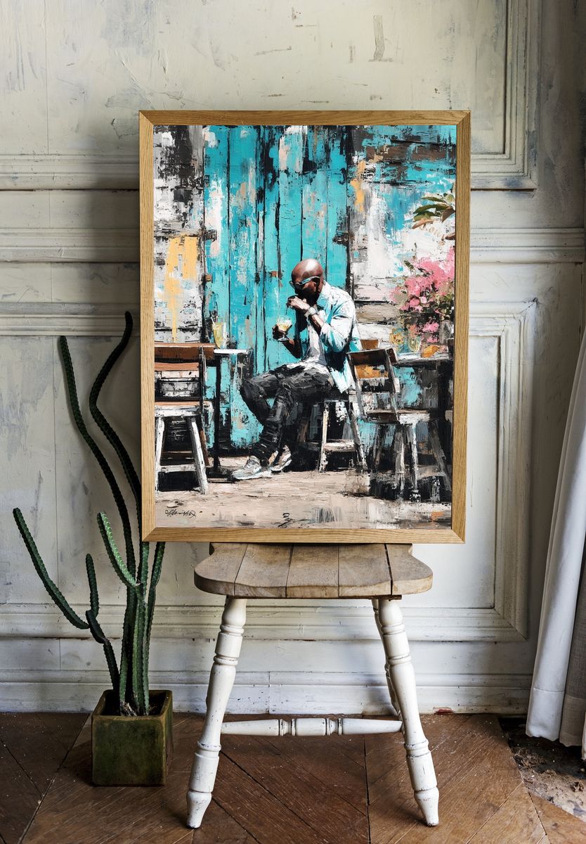 Man Enjoying Drink — Contemporary Print. room preview