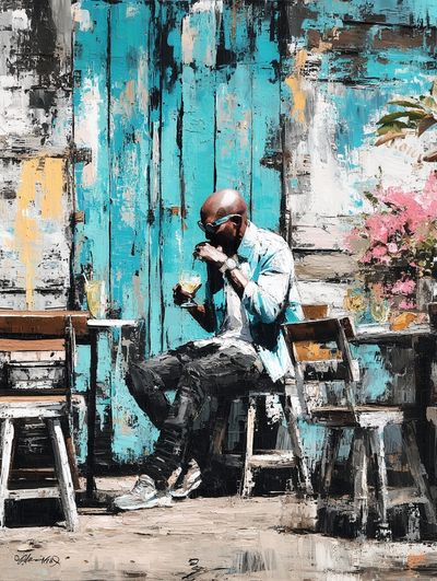 Man Enjoying Drink — Contemporary Print. poster