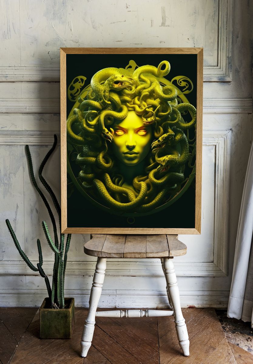 Medusa Serpent Portrait Poster. — room view 1