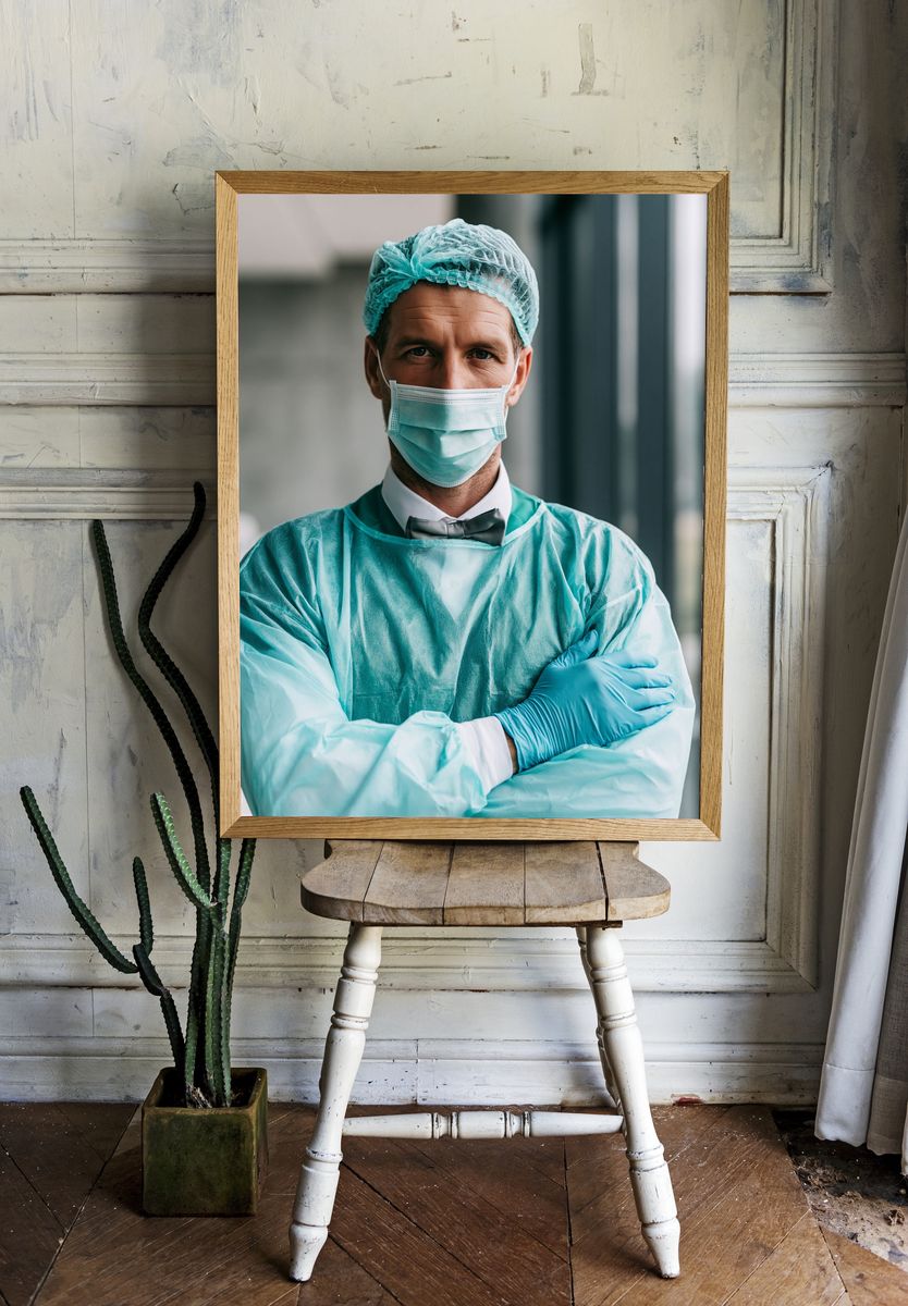 Masked Surgeon Portrait Poster. — room view 1