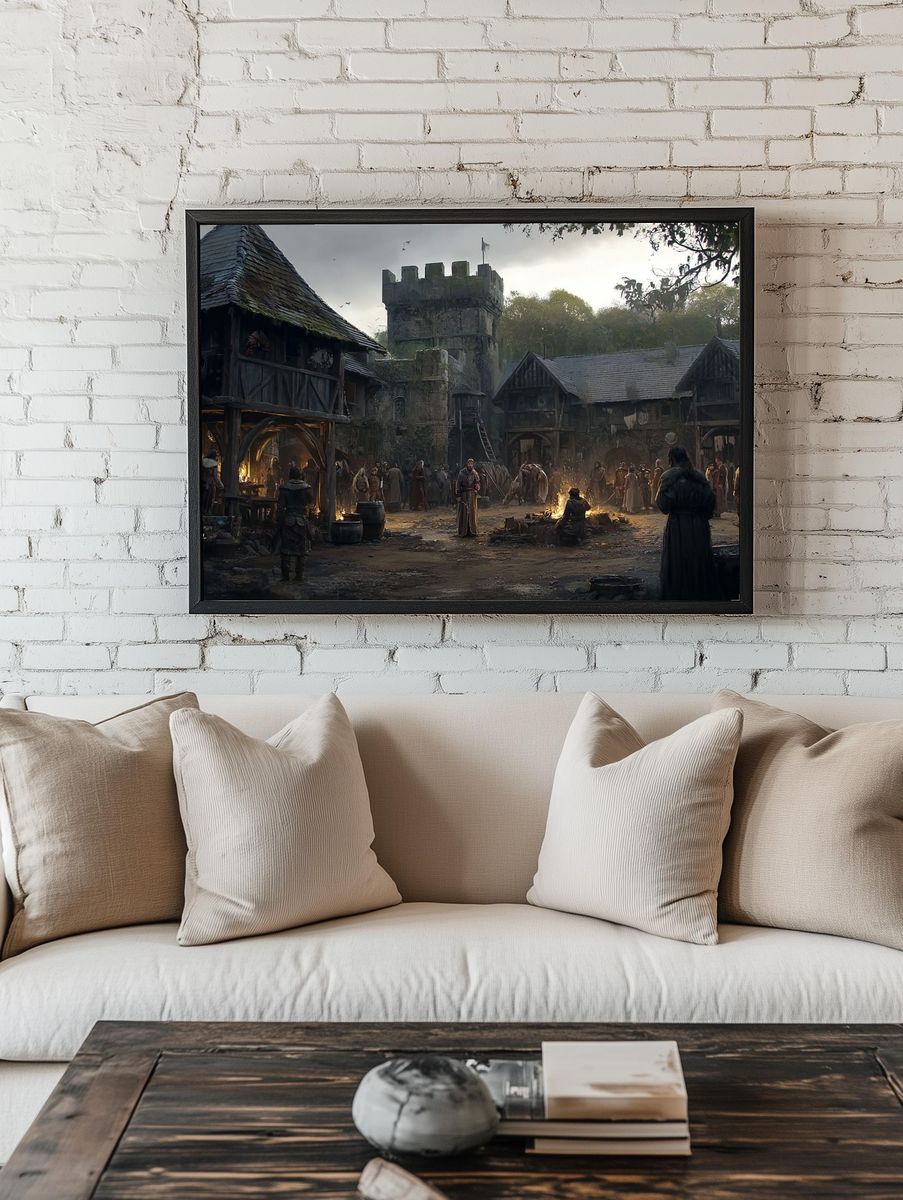 Medieval Village Courtyard Fantasy Print room preview