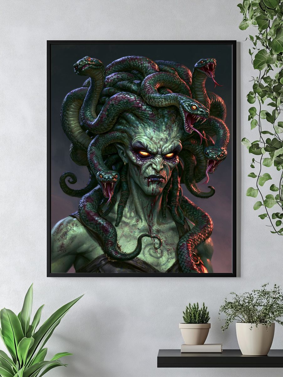 Medusa Serpent Portrait Print. — room view 4