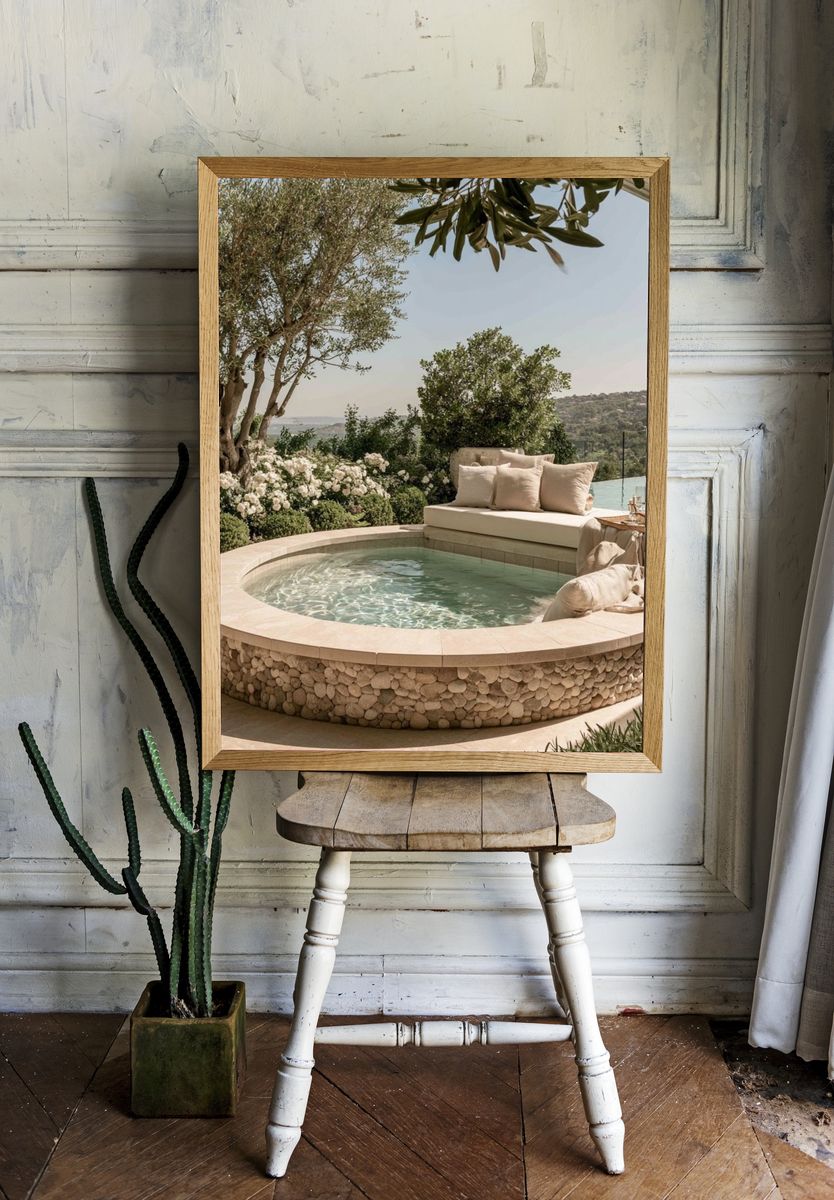 Mediterranean Pool Terrace Photography Poster. — room view 1