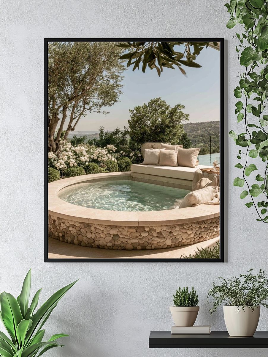 Mediterranean Pool Terrace Photography Poster. — room view 4