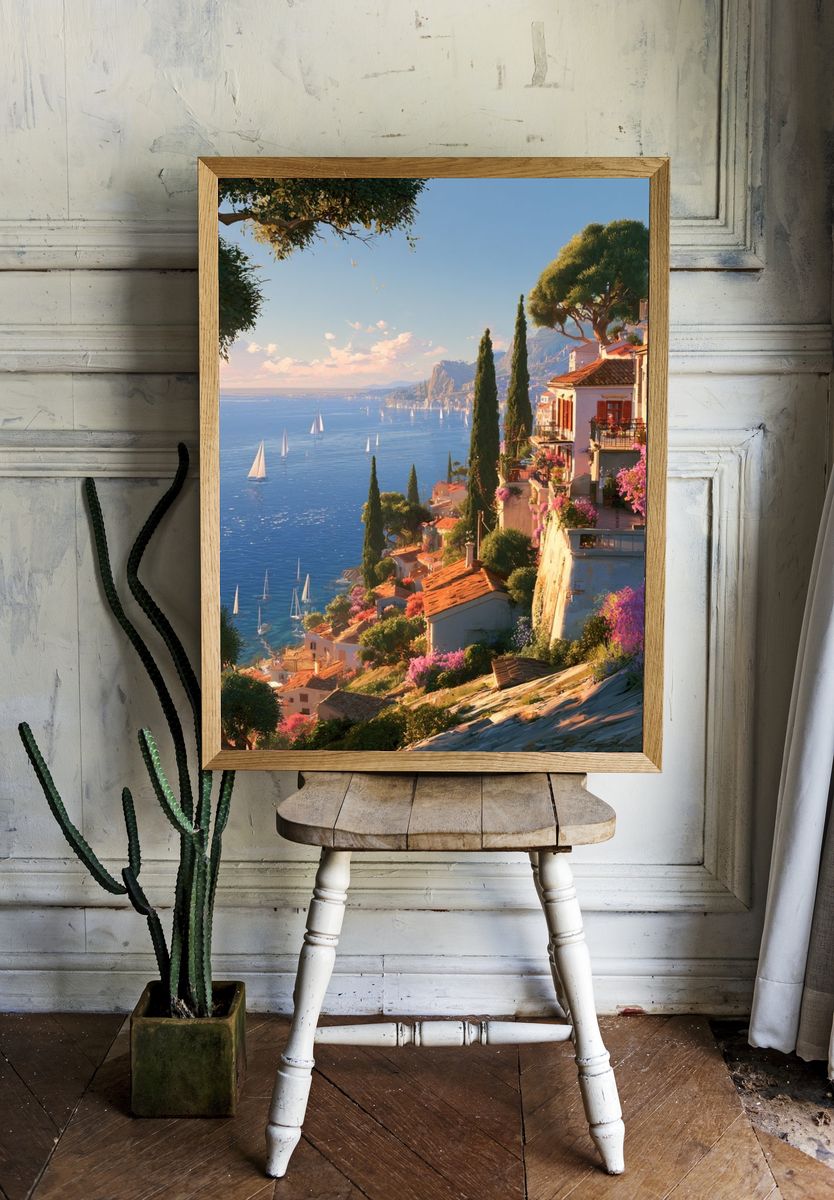 Mediterranean Coastline Sunset Print. — room view 1