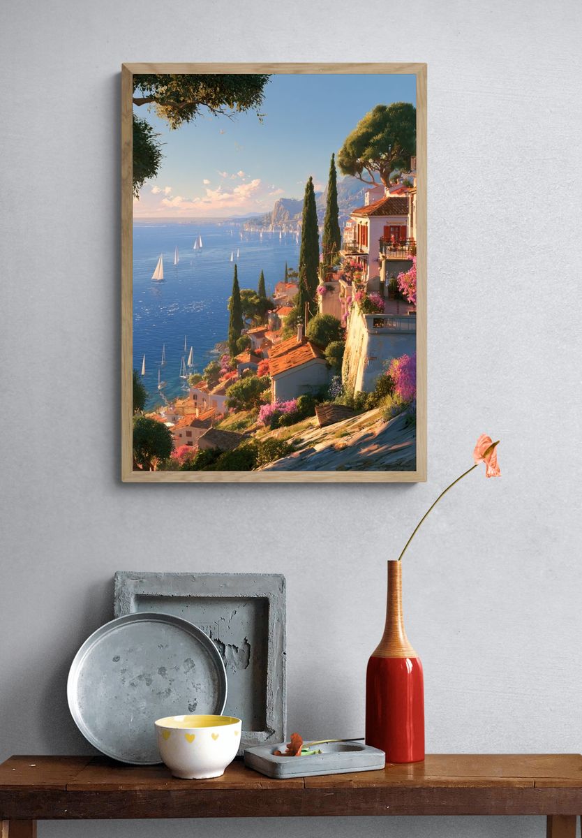Mediterranean Coastline Sunset Print. — room view 3
