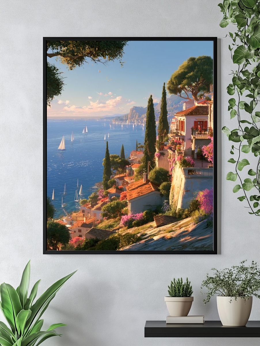 Mediterranean Coastline Sunset Print. — room view 4