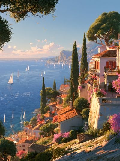 Mediterranean Coastline Sunset Print. poster