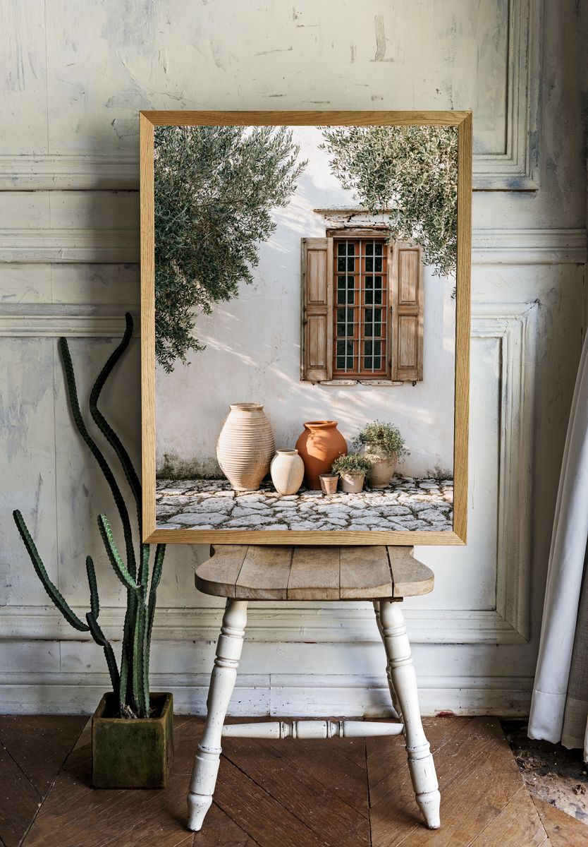 Mediterranean Courtyard Window Poster. — room view 1