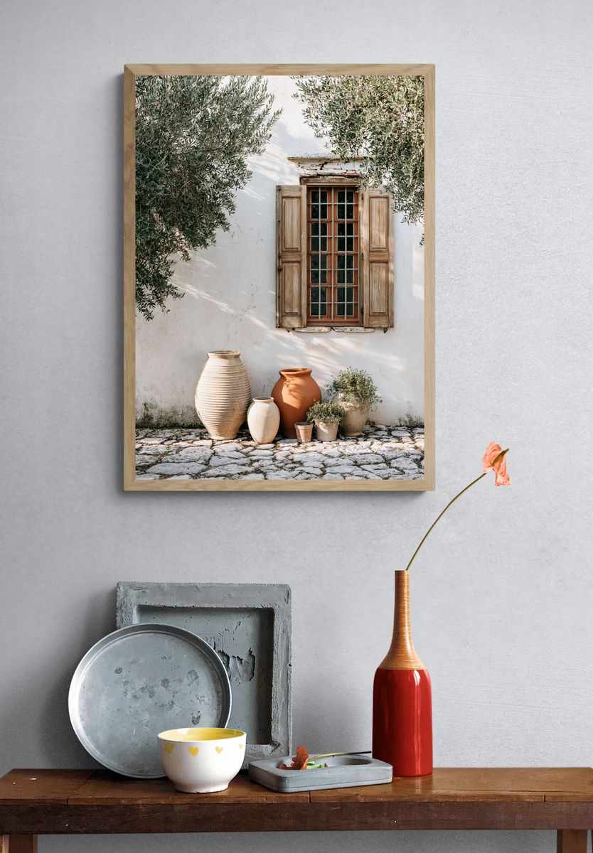 Mediterranean Courtyard Window Poster. — room view 3