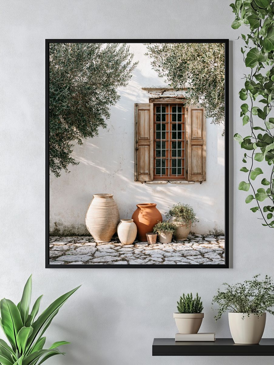 Mediterranean Courtyard Window Poster. — room view 4