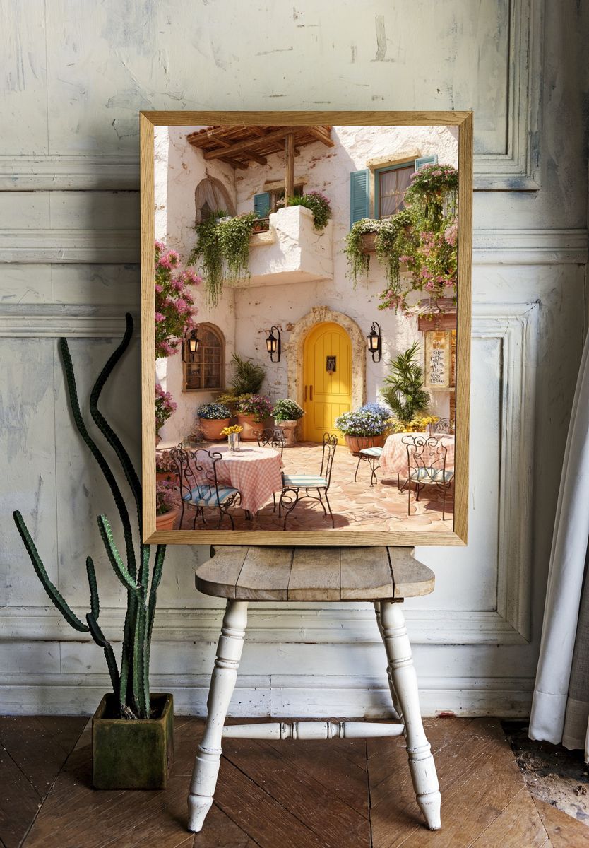 Mediterranean Courtyard Photography Poster. — room view 1