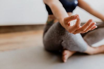Fitness woman Padmasana pose. poster print