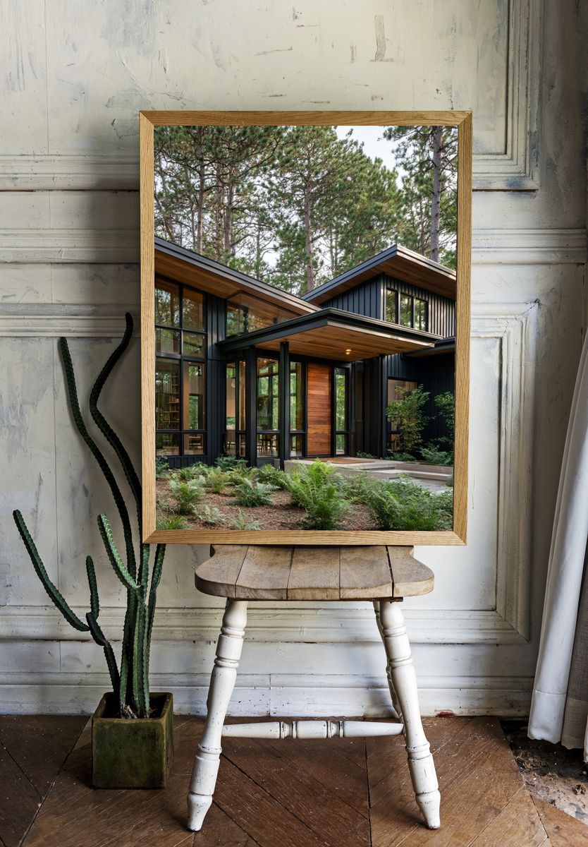 Modern Forest Cabin Photography Poster. — room view 1