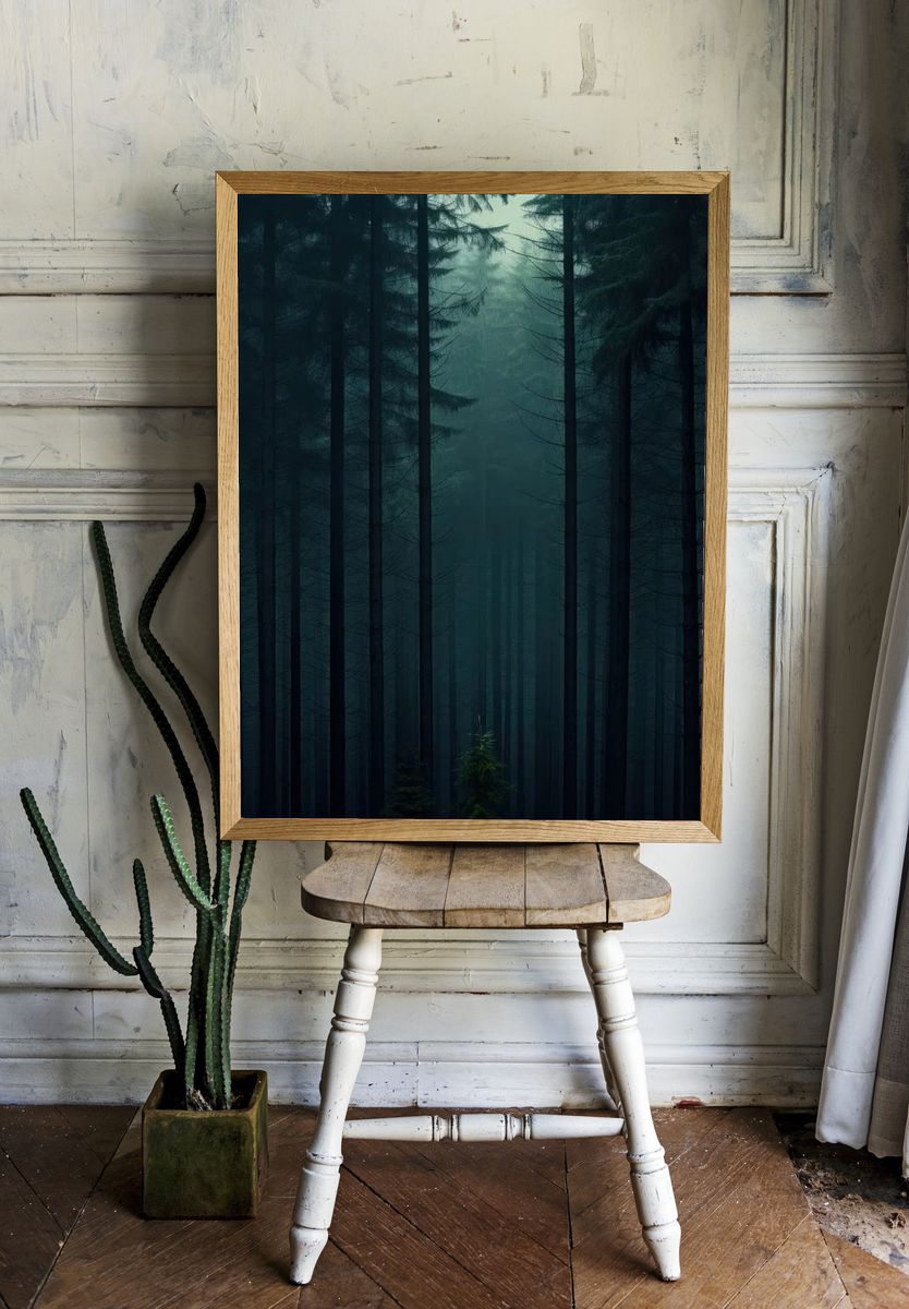 Misty Forest at Dusk Poster. — room view 1