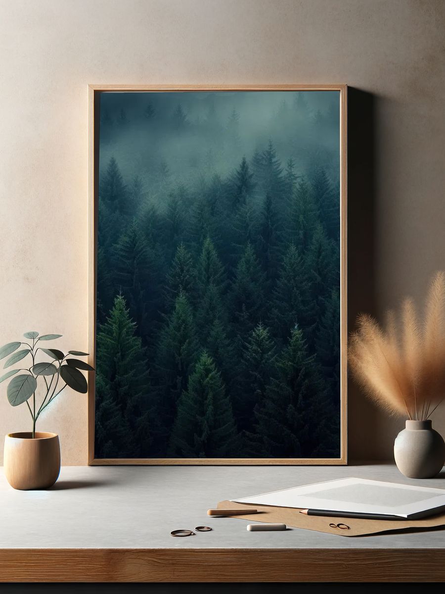 Misty Forest at Dawn Poster. — room view 2