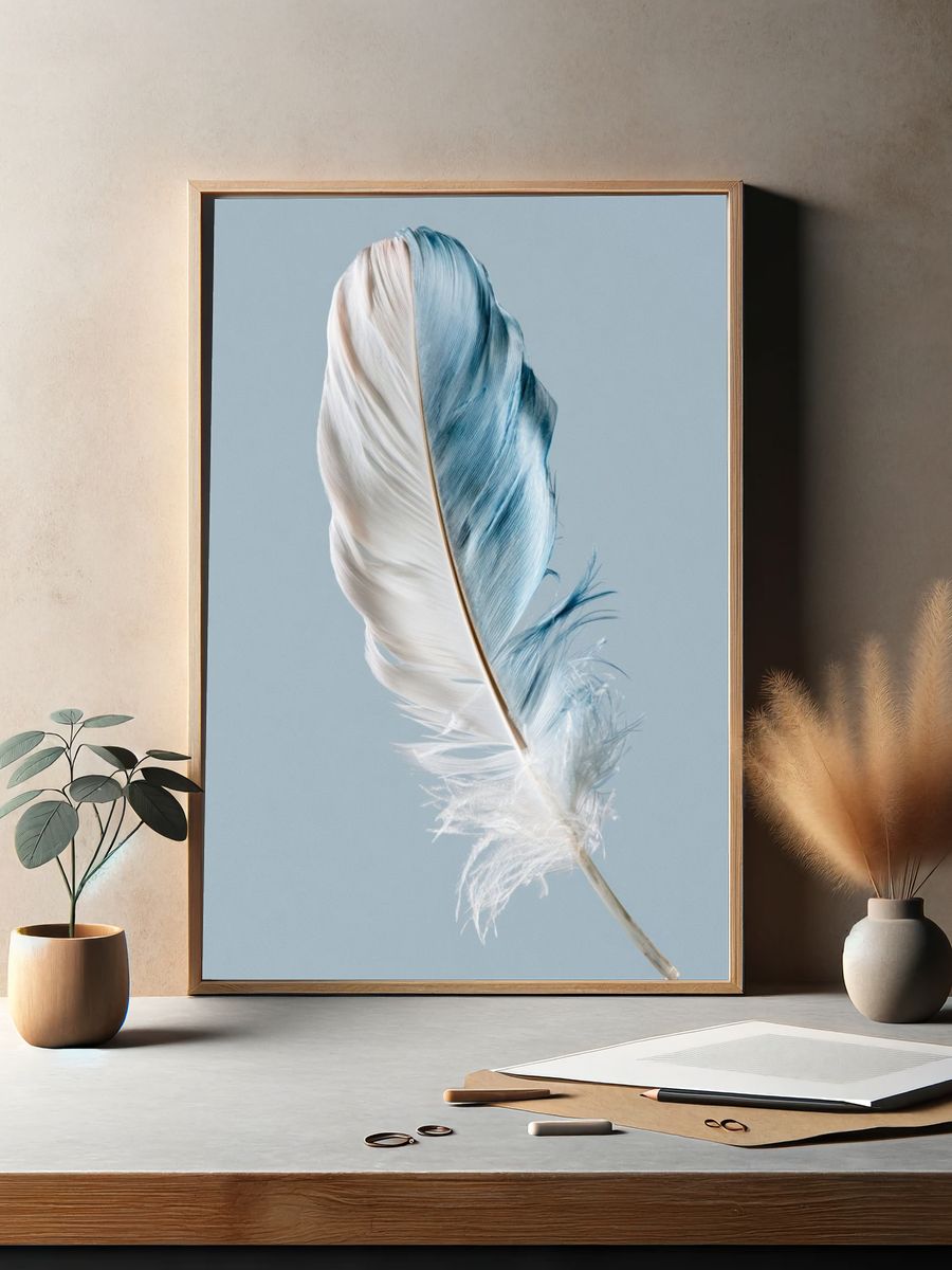 Blue and White Feather Print. — room view 2