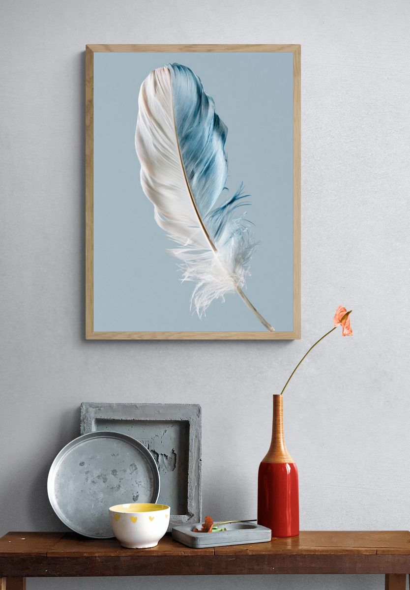 Blue and White Feather Print. — room view 3