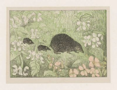 Mole Family in Blooming Garden